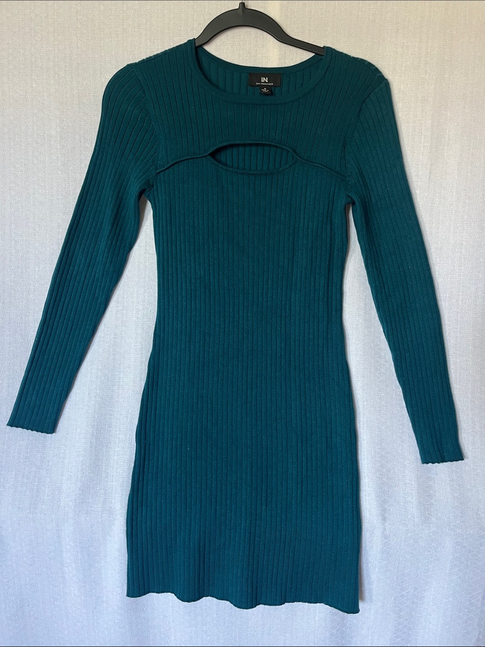 I.N. San Francisco Teal Ribbed Long Sleeve Cutout Bodycon Dress